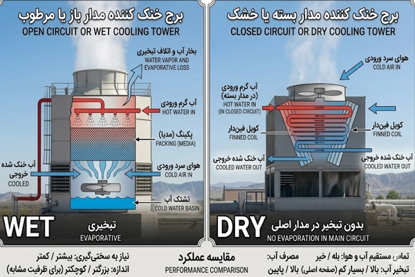 انواع کولینگ تاور از نظر نحوه عملکرد